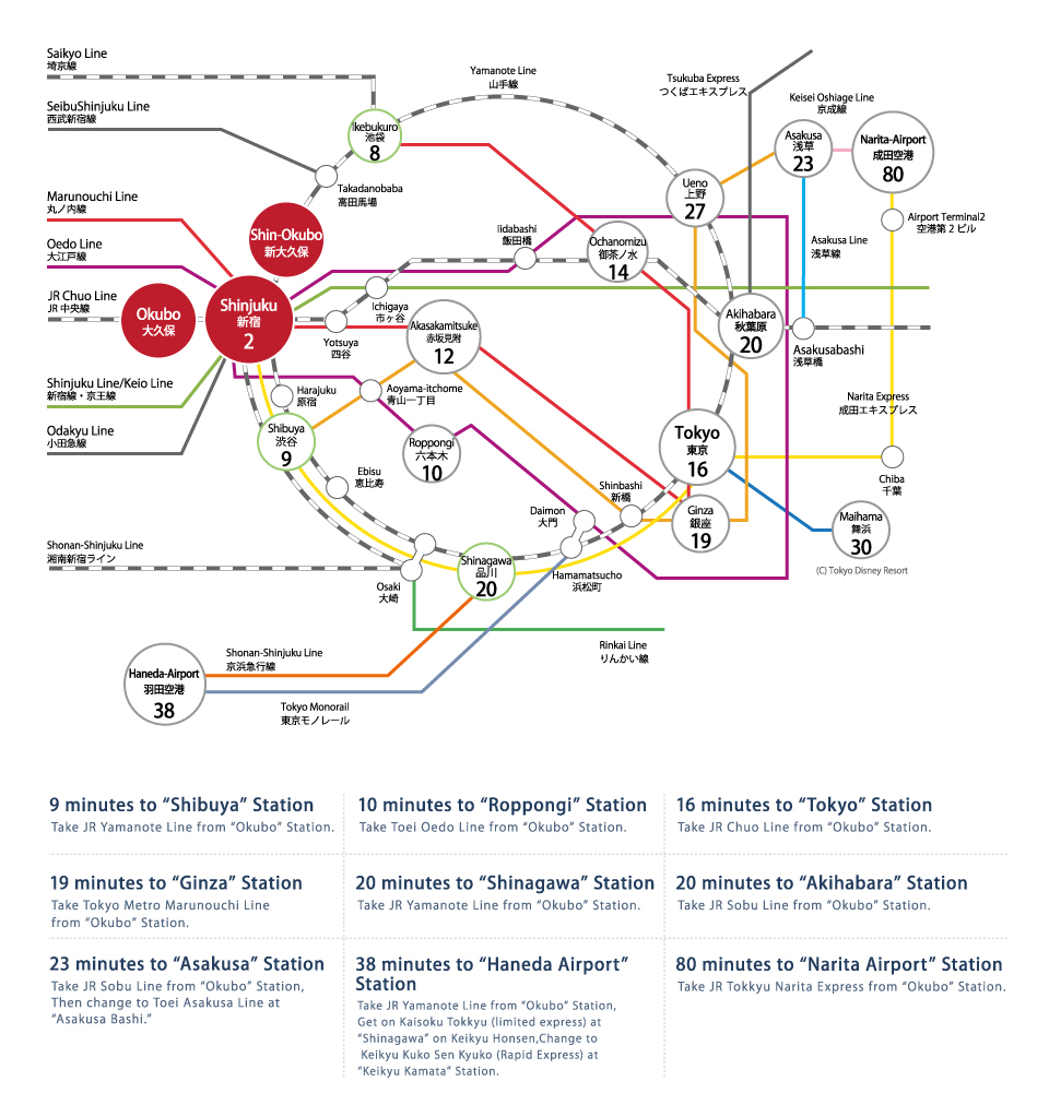 Easy Access : a 15-minute walk to Shinjuku